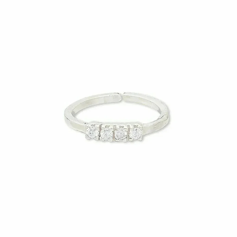 Handcrafted Sterling Silver Over Copper India Row of 4 CZ Adjustable Ring